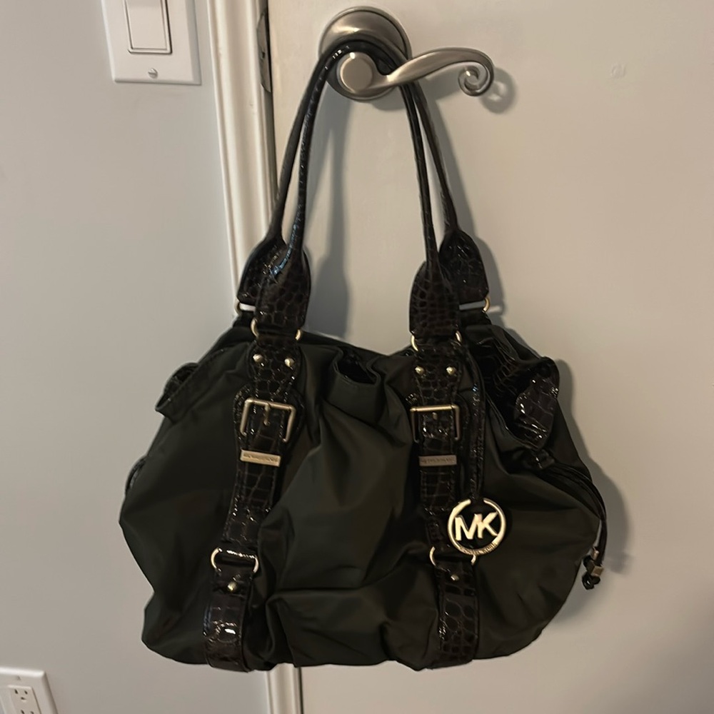 Rare!  Michael Kors dark green nylon with gold hardware bag.